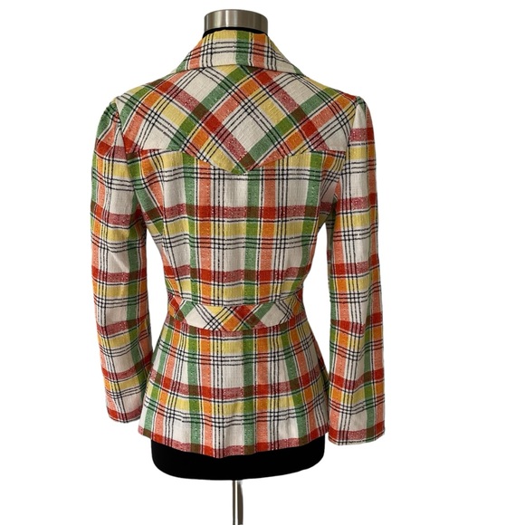 Vintage plaid blazer jacket multicolor fitted red orange green yellow - Picture 6 of 16